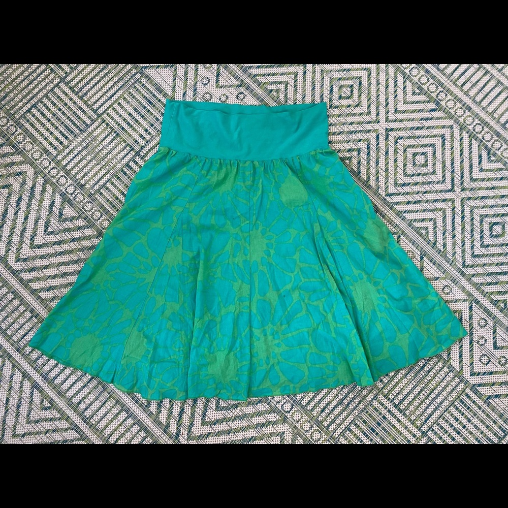 J. Crew Knee Length Skirt M Greens Cotton Blend Fully Lined Elastic Waist VGUC
